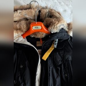 Parajumpers Beige Quilted Jacket with Fur Trim